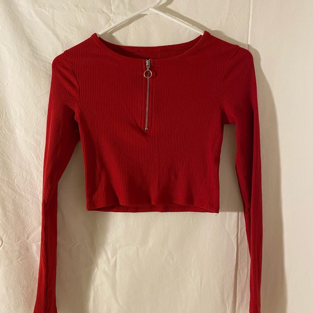 red ribbed long sleeve